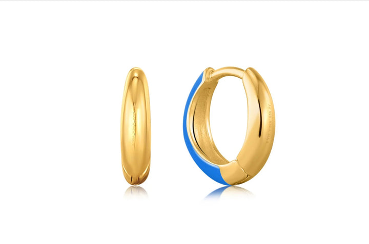 Ania Haie Neon Blue Enamel Gold Sleek Huggie Hoop Earrings E040-02G-NB