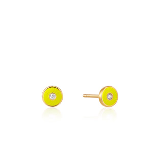 Ania Haie Neon Yellow Enamel Disk Gold Stud Earrings E040-03G-NY