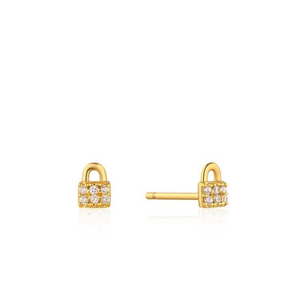 Ania Haie Under Lock & Keys Padlock Sparkle Stud Earrings Gold E032-03G