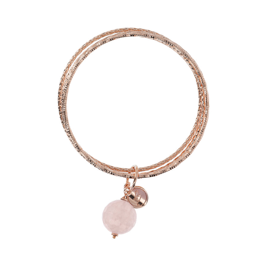 Bronzallure Variegata Round Natural Rose Quartz Stone Slip-On Bracelet WSBZ01386.RQ