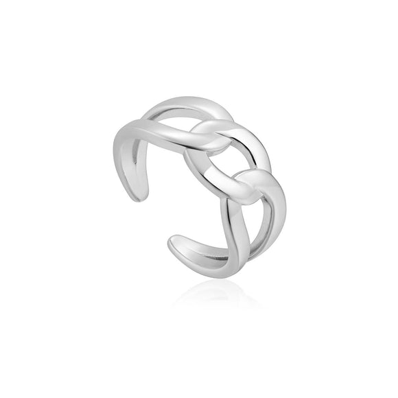 Ania Haie Chain Reaction Wide Curb Chain Adjustable Ring Silver R021-02H