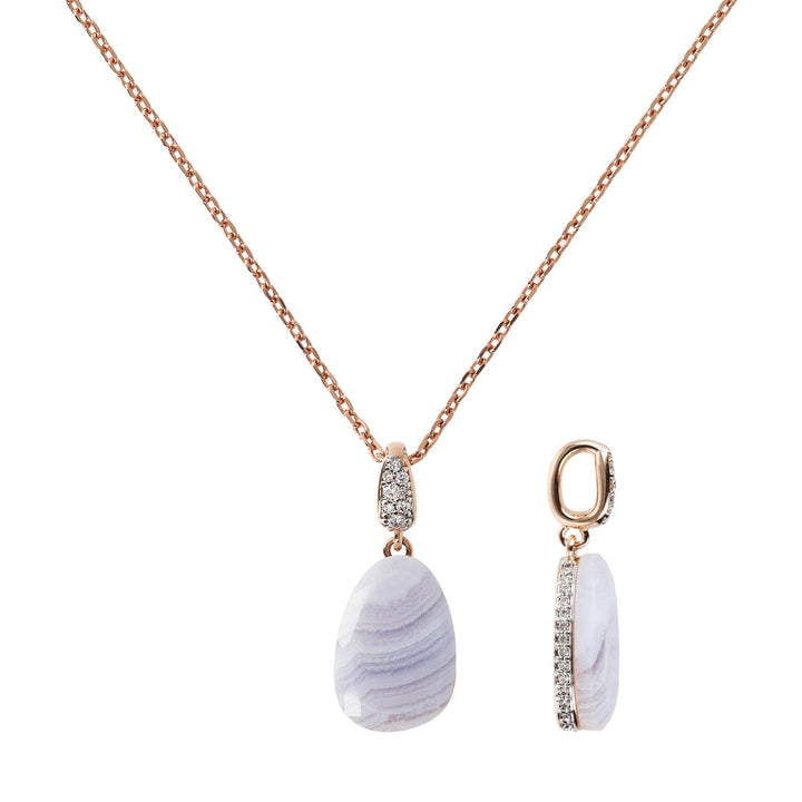 Bronzallure Preziosa Necklace with Natural Blue Lace Agate Stone and Cubic Zirconia WSBZ01647.BLA