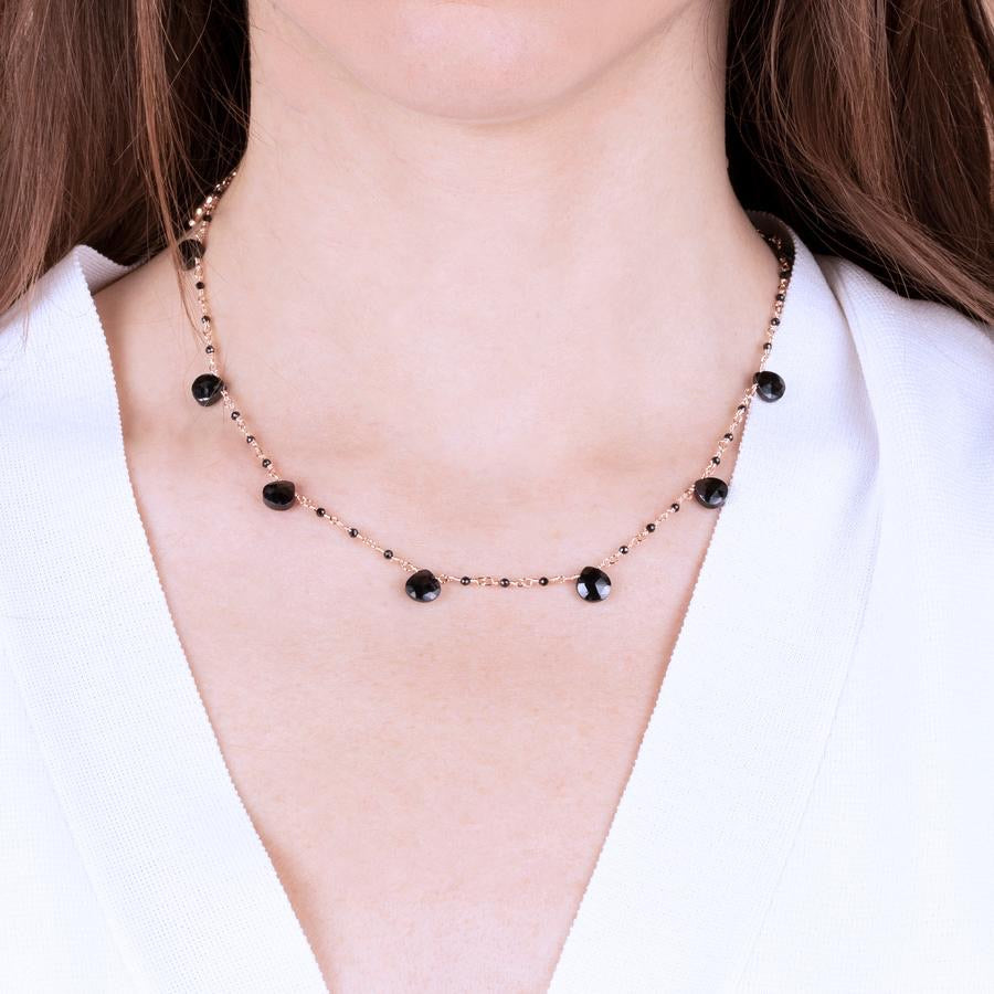 Bronzallure Variegata Rosary Necklace with Natural Black Spinel Stone WSBZ01554.BS