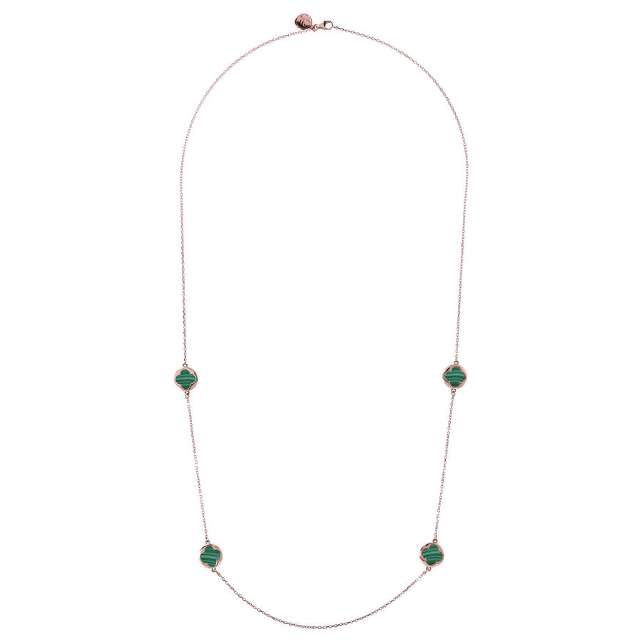 Bronzallure Alba Small Four-Leaf Clover Long Necklace Malachite WSBZ01002.GM