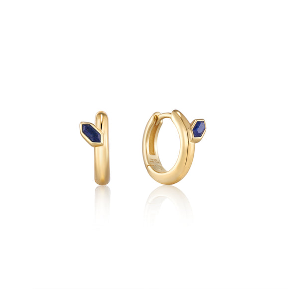 Ania Haie Gold Lapis Emblem Huggie Hoop Earrings E042-03G-L