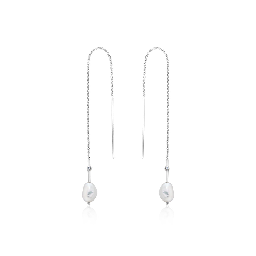 Ania Haie Pearl of Wisdom Pearl Threader Earrings Silver E019-01H