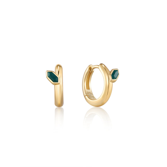 Ania Haie Gold Malachite Emblem Huggie Hoop Earrings E042-03G-M