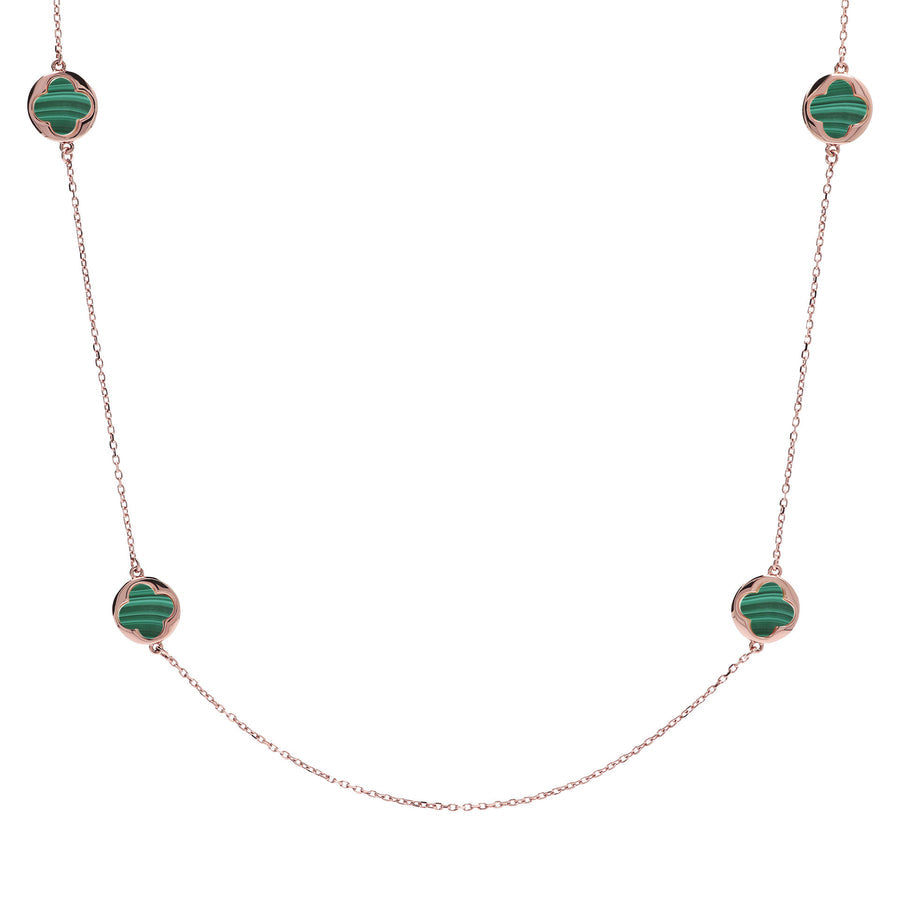 Bronzallure Alba Small Four-Leaf Clover Long Necklace Malachite WSBZ01002.GM