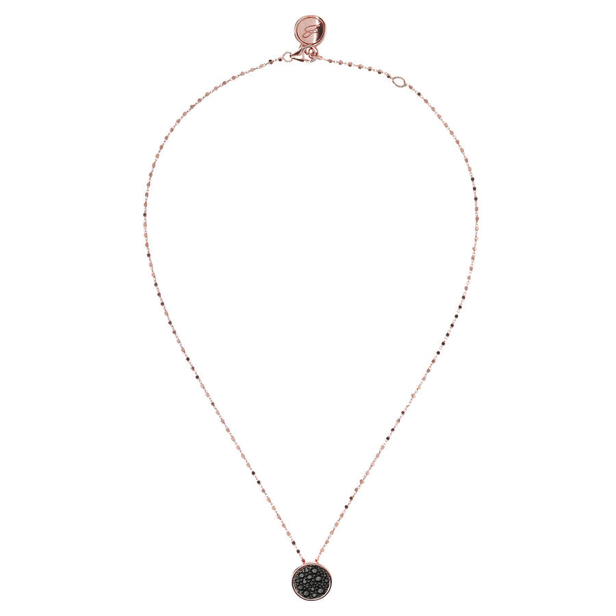 Bronzallure Altissima Necklace with Round Pavé Pendant Black Spinel WSBZ01028.BS