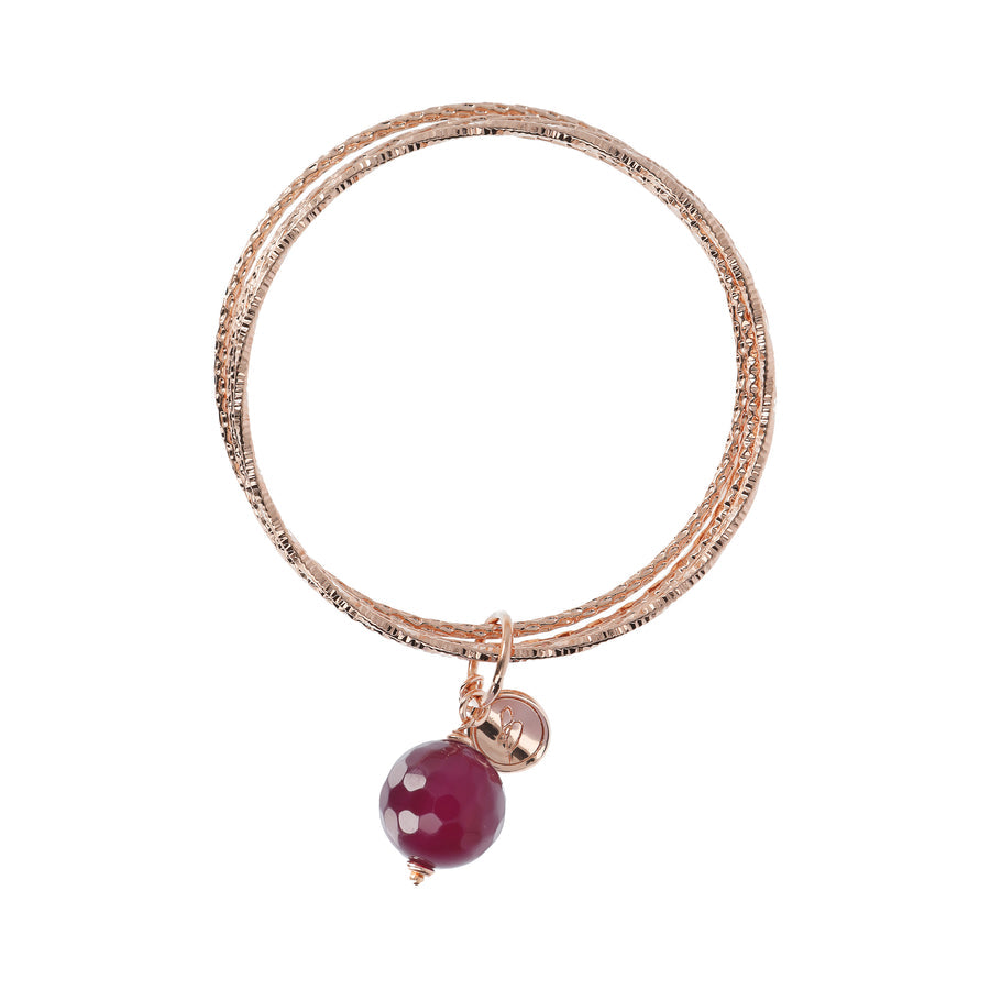 Bronzallure Variegata Round Natural Plum Agate Stone Slip-On Bracelet WSBZ01386.PA