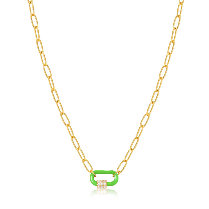 Ania Haie Neon Green Enamel Carabiner Gold 40-45cm Necklace N040-01G-NG