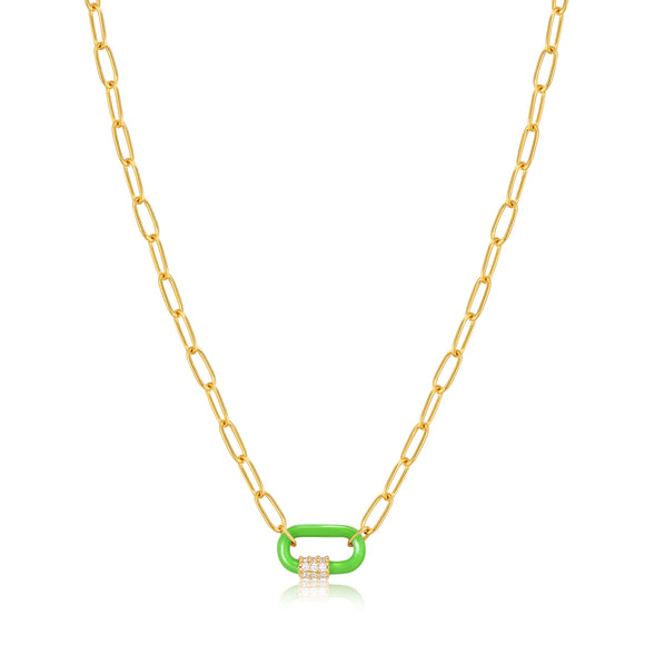 Ania Haie Neon Green Enamel Carabiner Gold 40-45cm Necklace N040-01G-NG