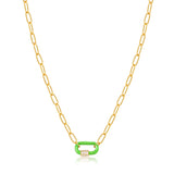 Ania Haie Neon Green Enamel Carabiner Gold 40-45cm Necklace N040-01G-NG