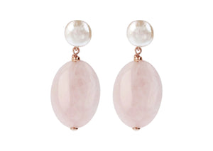 Bronzallure Variegata Pearls and Natural Stones Dangle Earrings Rose Quartz and Freshwater Pearl WSBZ01404.RQ