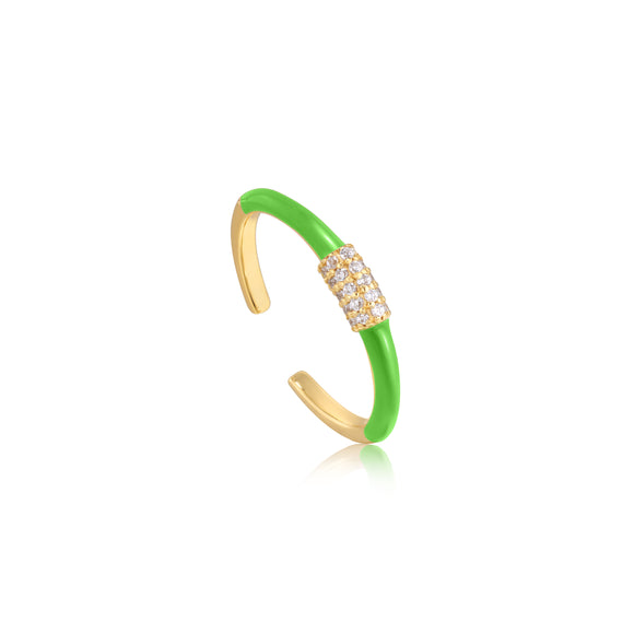 Ania Haie Neon Green Enamel Carabiner Gold Adjustable Ring R040-01G-NG