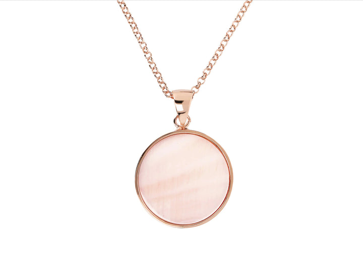 Bronzallure Alba Colored Stone Medium Disc Necklace Pink Mother of Pearl WSBZ00702.PM