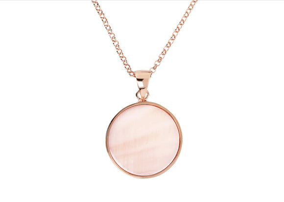 Bronzallure Alba Colored Stone Medium Disc Necklace Pink Mother of Pearl WSBZ00702.PM