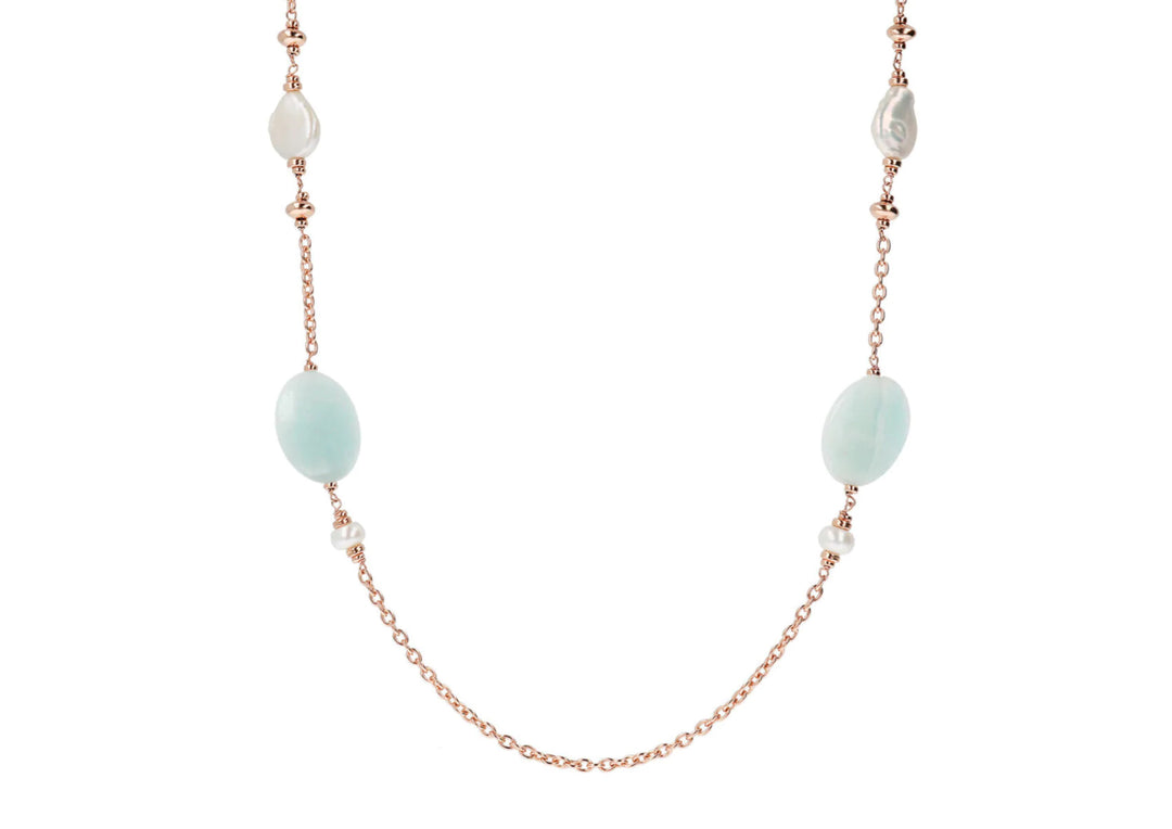 Bronzallure Variegata Pearls and Natural Stones Necklace Amazonite and Cultured Freshwater Pearl WSBZ01410.AZ