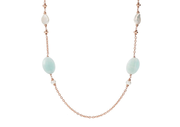 Bronzallure Variegata Pearls and Natural Stones Necklace Amazonite and Cultured Freshwater Pearl WSBZ01410.AZ