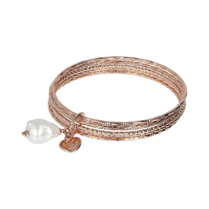 Bronzallure Variegata Round Natural White Pearl Stone Slip-On Bracelet WSBZ01386.WPRL