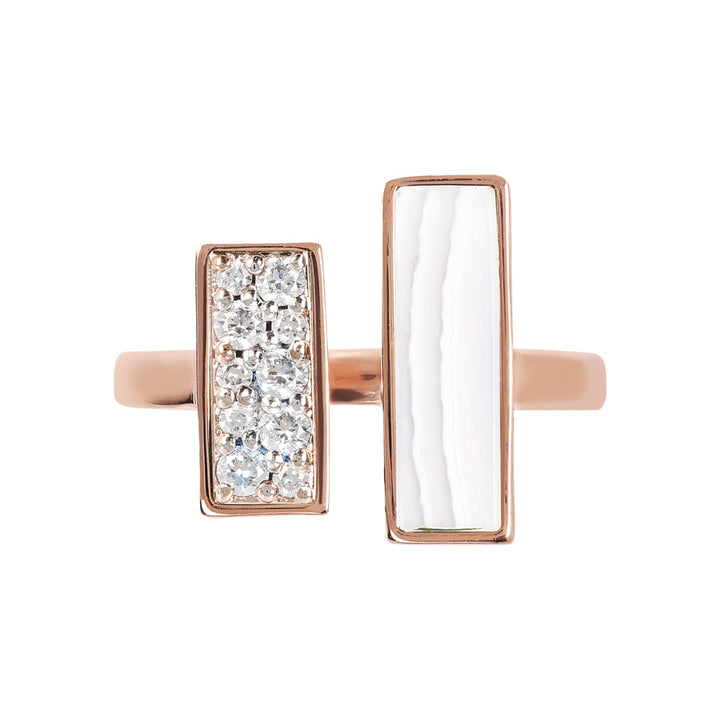 Bronzallure Alba Cubic Zirconia and Carré Stone Ring White Lace Agate and White CZ WSBZ01851.WLA