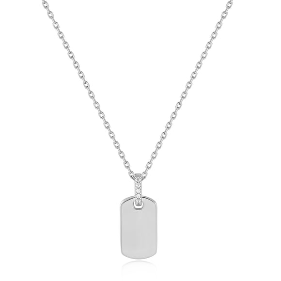 Ania Haie Silver Glam Tag Pendant 45-50cm Necklace N037-02H